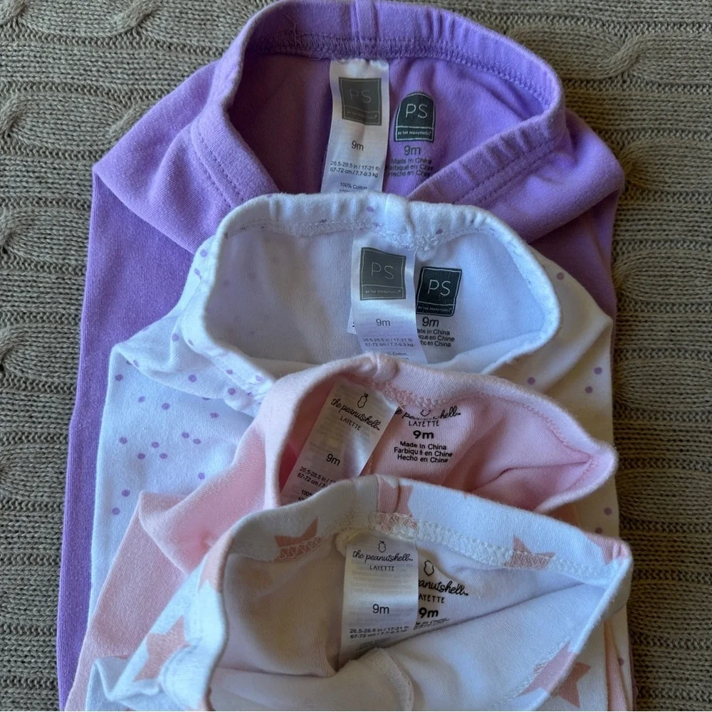 EUC 5pc Baby Girl Leggings Bundle, Pink & Purple, Black Tutu, 9 Months